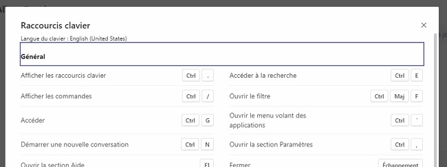 Raccourcis clavier dans Microsoft Teams