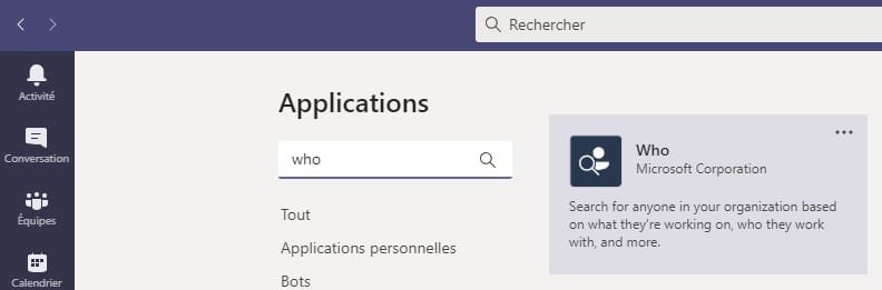 Comment ajouter l'application Who dans Teams ?