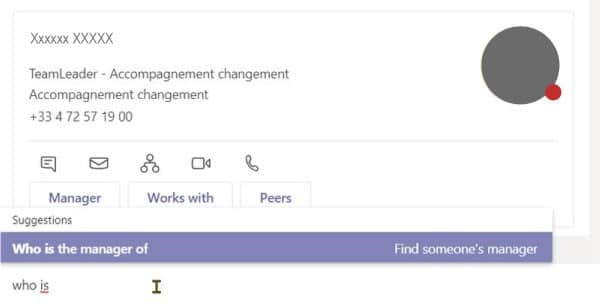 Résultats de la recherche via Who dans Microsoft Teams