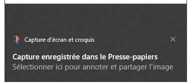 Votre capture d'écran est enregistrée dans le presse-papiers