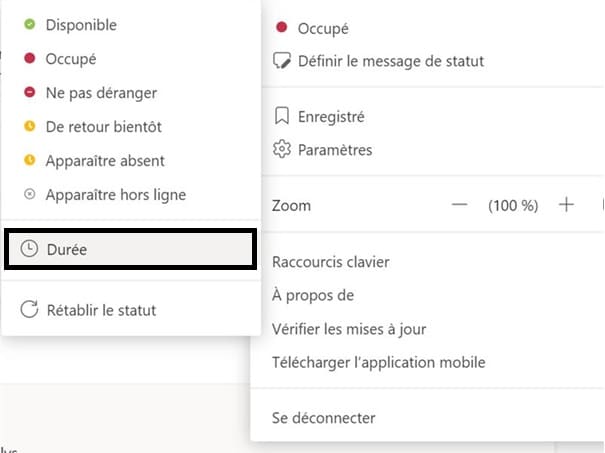 Choisissez la durée de votre statut dans Microsoft Teams