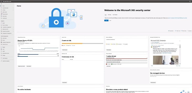 Tableau de bord général de Microsoft Secure Score pour Microsoft 365