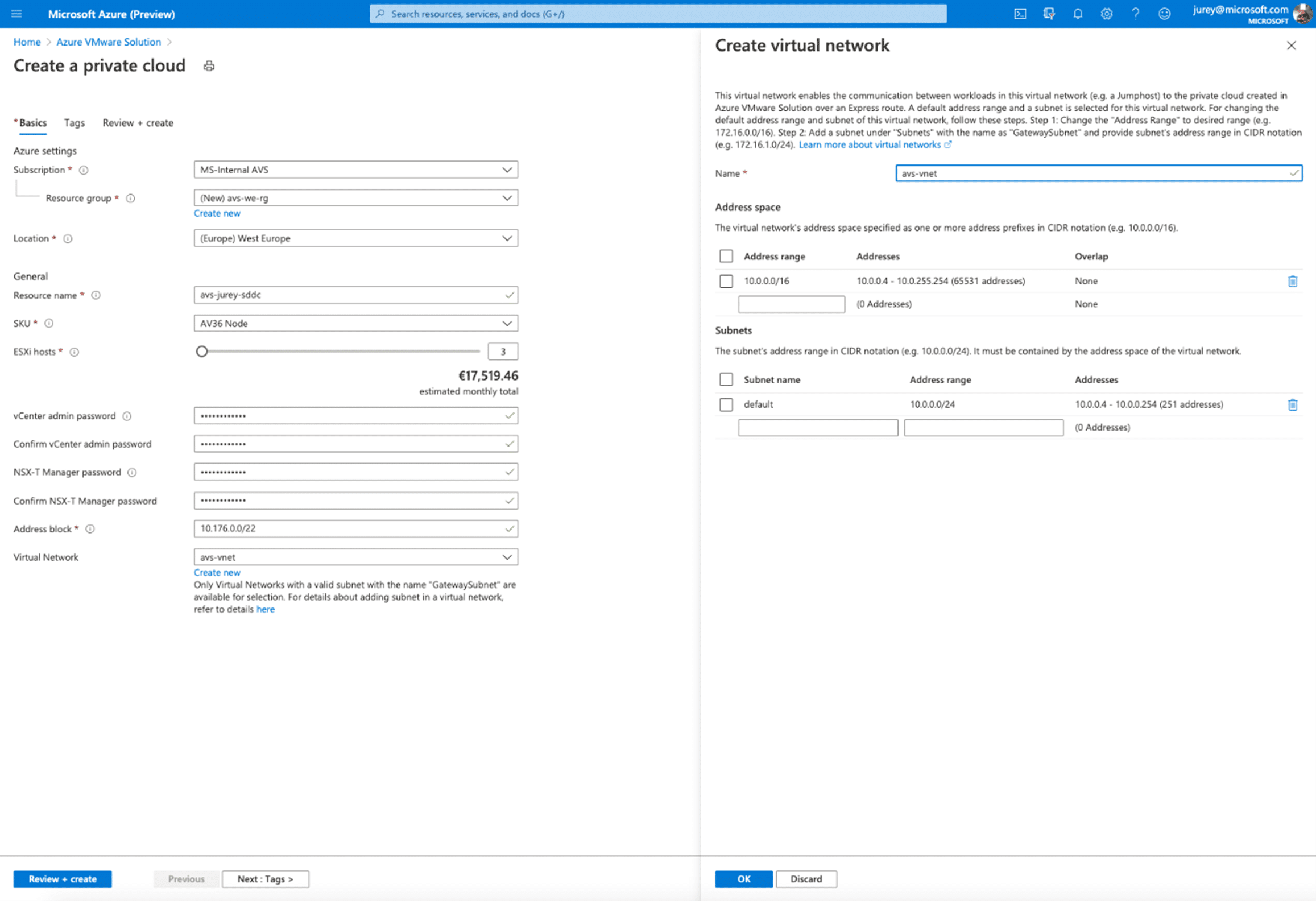 Azure VMware Solution - Capture d'écran, comment créer un cloud privé